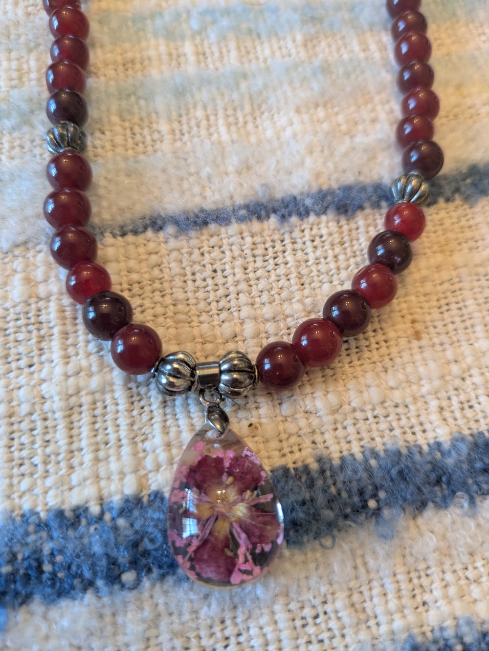 Carnelian Necklace with Floral Teardrop Pendant